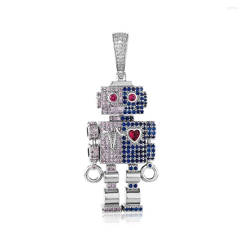 Anhänger Halsketten 2022 Frauen Roboter Halskette Iced Micro Pave Zirkonia Doppelseitige Reversible Ohrringe Hip Hop Punk Schmuck