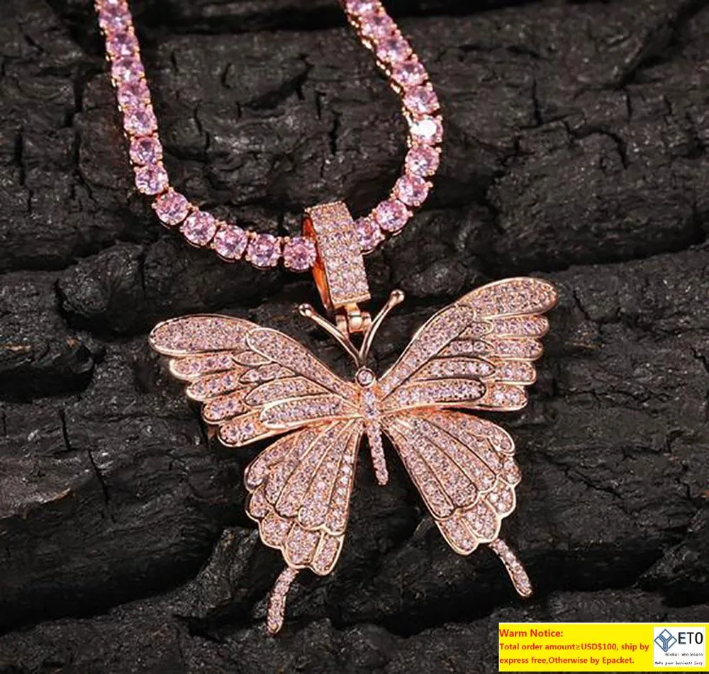 Out roze vlinders hanglank ketting met 24inch tennis kettingen zirconia sieraden