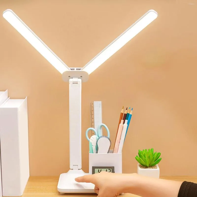 Lámparas de mesa, 3 modos, luces de lectura, protección, brillante, ajustable, Control táctil, tipo de lámpara doble blanca, escritorio LED para estudiar en casa