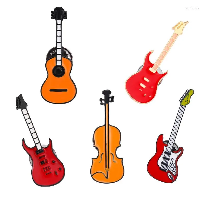 Broches dessin animé guitare broche broches en métal mignon Instrument de musique émail broche Badge bijoux