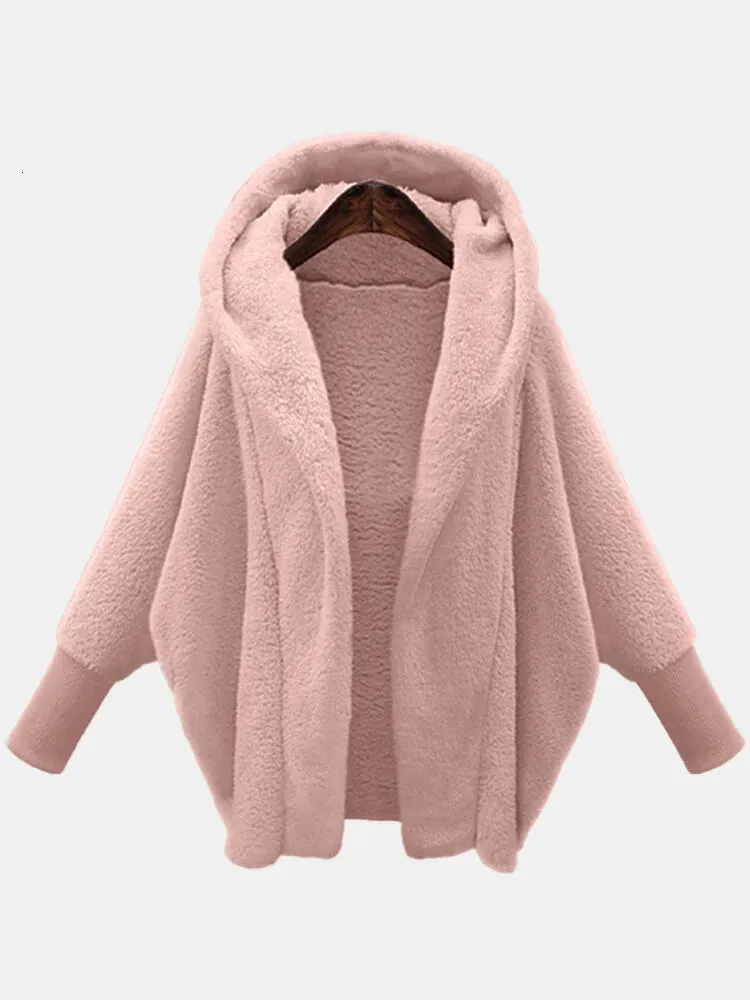 Womens Jackets Fashion Winter Woman Coat Very Warm Oversized Cardigan Solid Bat Sleeve Hooded Loose Plush Coats for Women Clothing Jacket 221122