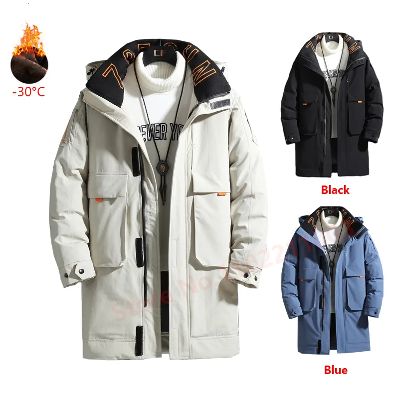 Men's Down Parkas -30 Degrees Winter Jacket Thick Coat Hooded Warm Mid-Length Parka White Duck Fashion Men Jackets 221122