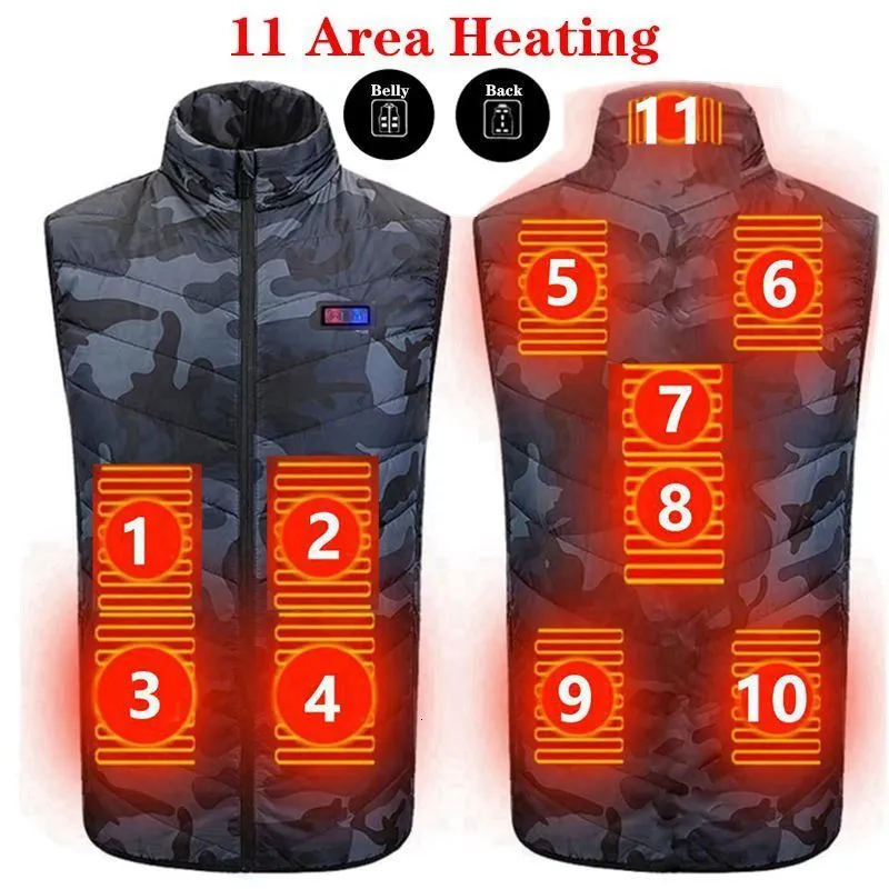 Gilet da uomo invernali 11 aree mimetiche riscaldate da uomo mantengono caldo giacca riscaldante elettrica USB gilet termico caccia all'aperto 221122