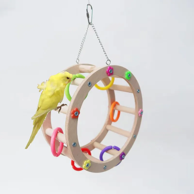 Other Bird Supplies Pet Bird Parrot Wooden Ferris Wheel Play Gym Hanging Swing Ladder Stand Climbing Chew Log Colorful Medium And Small Bird Toy 221122