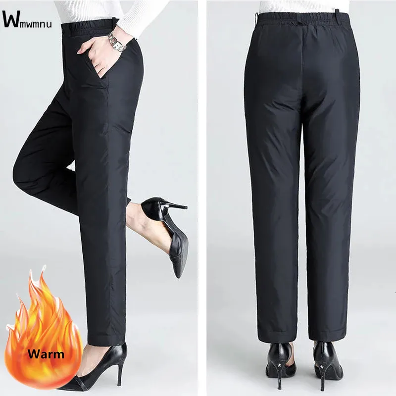 Pantalones de mujer Capris de gran tamaño 5xl Warm 90% Duck Down Women Snow Wear Pantalones holgados de cintura alta negros Mom Elegant Thicken Windproof Pantalones 221122