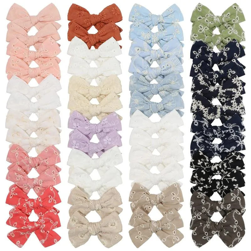 Fashion broderie imprimement incliné des cheveux accessoires de cheveux bébé filles coton bowknot épingles à cheveux Barrettes Headwear Kids Decoration