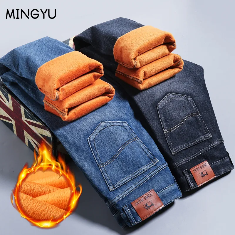 Jeans pour hommes Mingyu marque vêtements hiver chaud polaire hommes affaires épaissir Denim pantalon Stretch Slim Fit pantalon grande taille 28-40 221122
