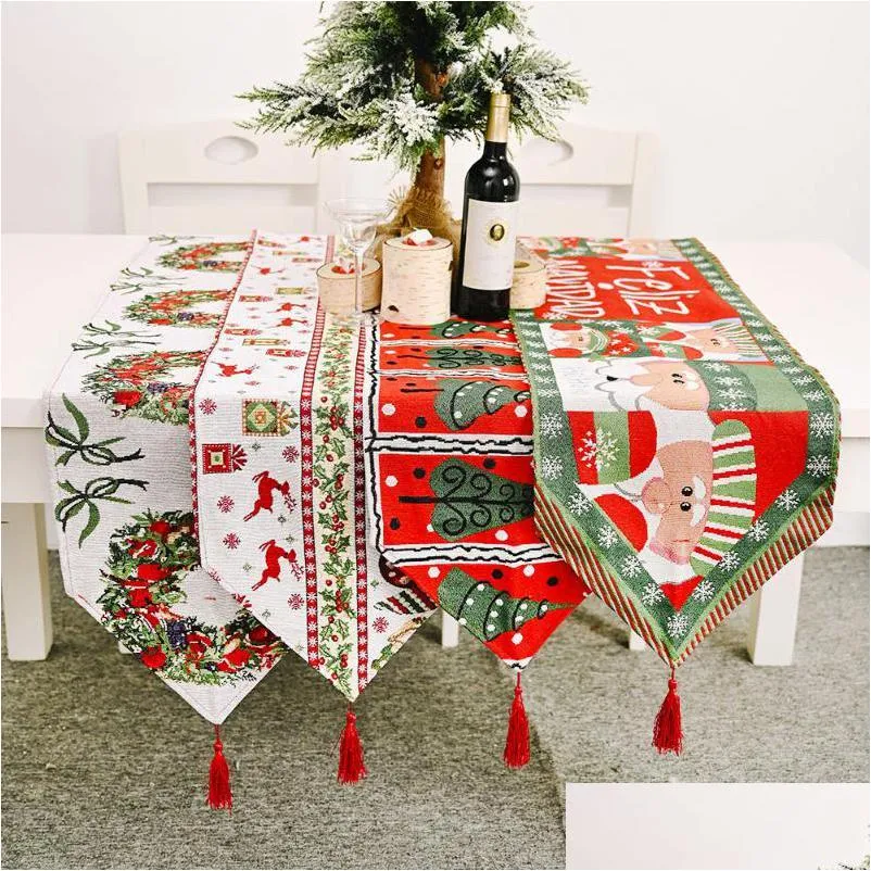 크리스마스 장식 크리스마스 장식 메리 테이블 러너 산타 클로스 엘크 장식 홈을위한 2021 년 장식품 나탈 나비 다드 년 DHLQR