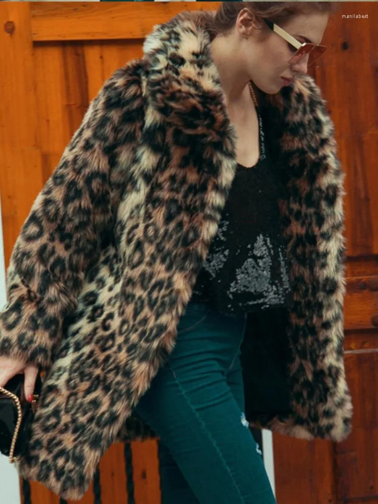 Kvinnors päls kvinnor faux kappa vinter leopard förtjockar fluffig långärmad varm ytterkläder lyxjacka eleganta mujer jackor rockar