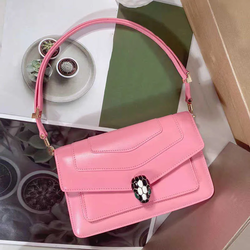 Evening Bags Enamel Snake Head Buckle Bag Premium Pink Textured One Shoulder Underarm Handbag