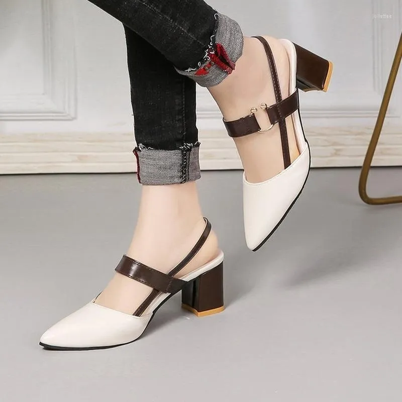 Dress Shoes Thick Pointy Sandals For Women Big Size Fashion Rough With A Character High Heel Summer