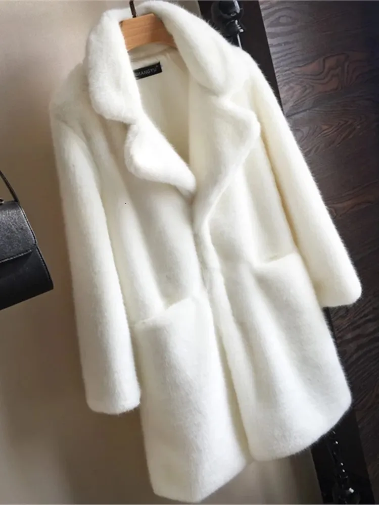 الفراء النسائي فو Hstar Women Mink Coat Solid Female أسفل طوق الشتاء دافئة وهمية سيدة سترة عارضة 221122