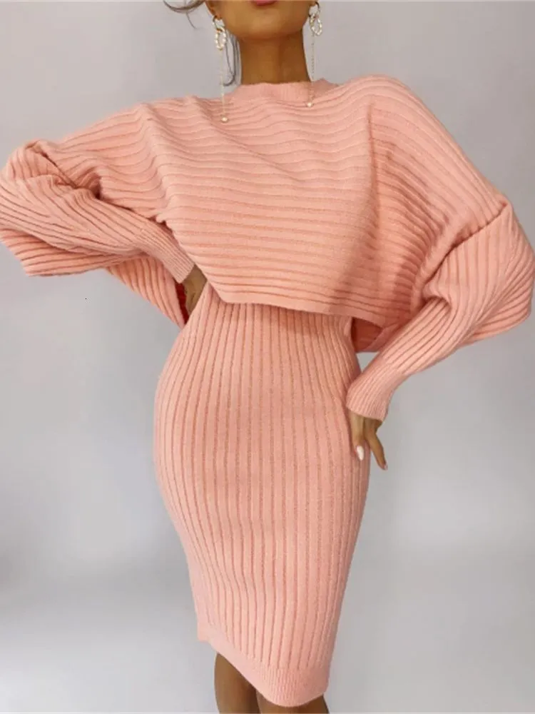 Tvådelad klänning Bubblekiss Elegant Slim Two Piece Set Winter Women Sticked Set Autumn Sweater Tank Outfit Kvinnlig hemdräkt 221122