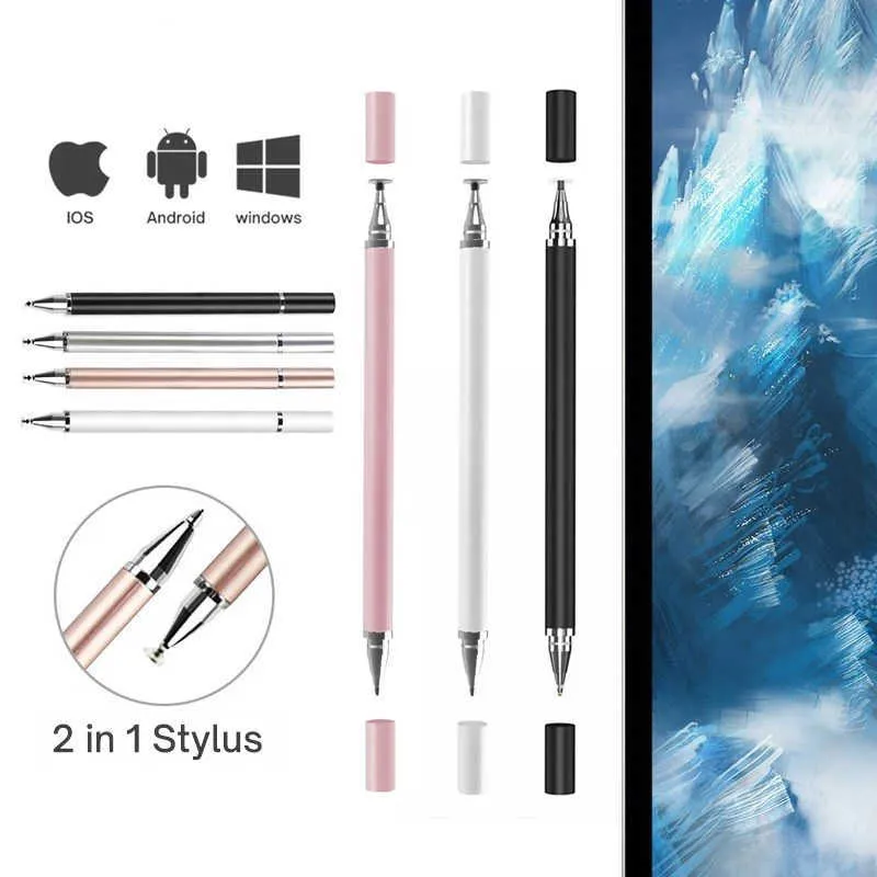 2 em 1 caneta de caneta para smartphone desenho de tablets l￡pis capacitivo universal Android Telefone Touch Pen para iPad mini