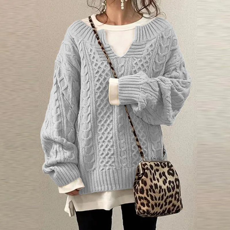 Kvinders V-Hals Strikket Jumper 2024 Hullet Patchwork Blonde Casual Pullover Sweater