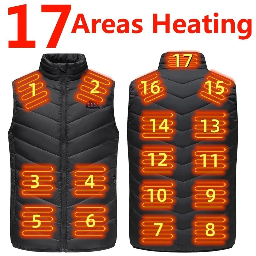 Chalecos para hombre 17 áreas con calefacción eléctrica USB Chaqueta con calefacción Hombres Mujeres Bodywarmer Calor interior e Chauffante 221122