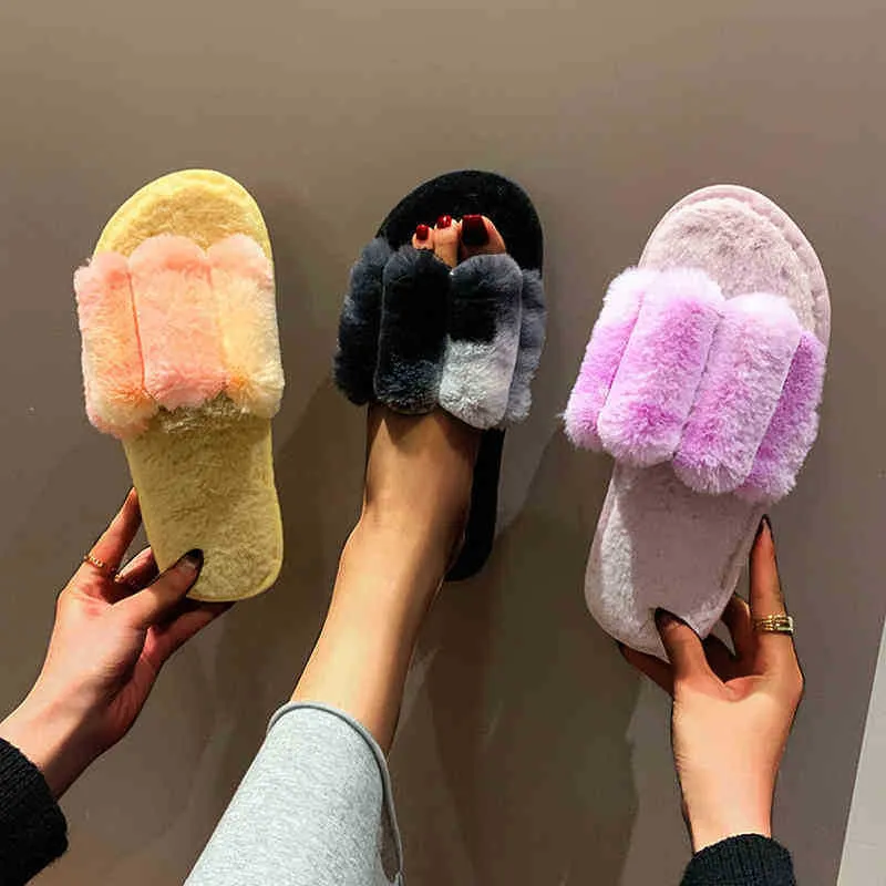 Slippers vrouwen mode herfst winter warme ronde neus flat vaste kleur groot formaat pluche pluche casual indoor slaapkamer slippers schoenen J220716