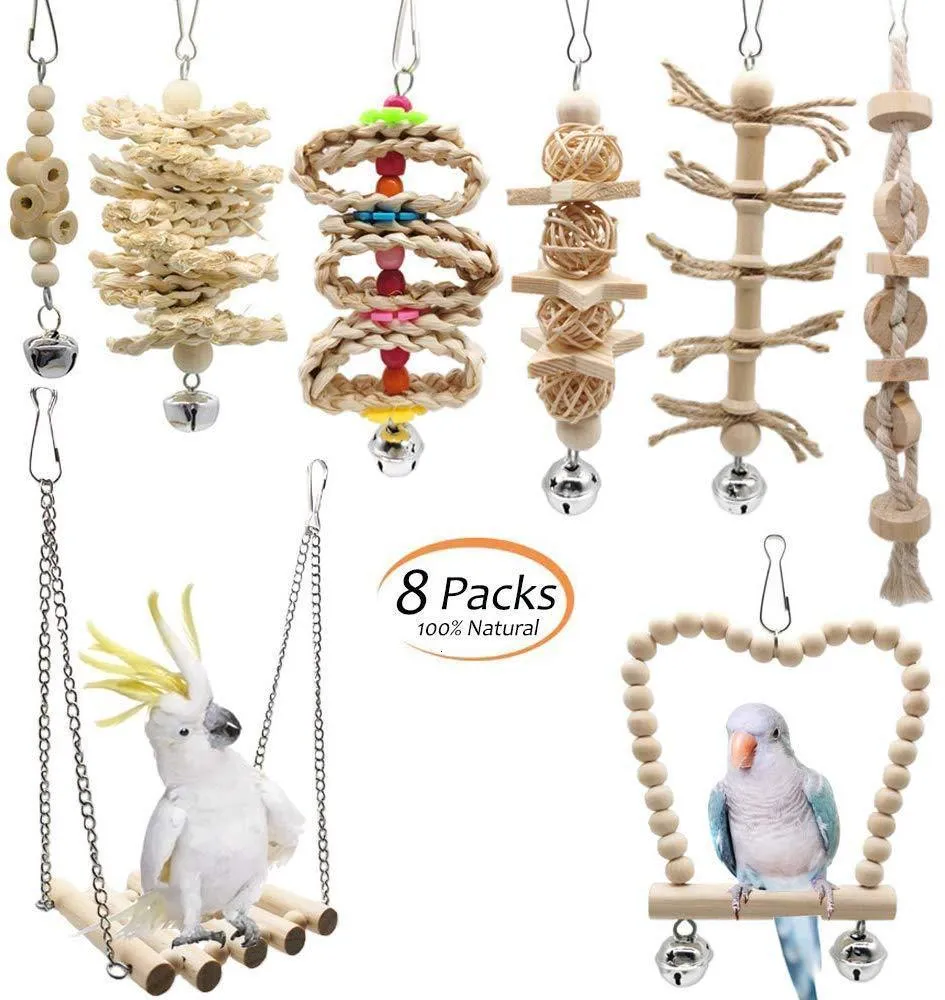 Andra fågelförsörjningar 8st Bird Toys Pibbtillbehör för papegoja Swing Toys Ladder Pet Diy African Gray Budgie Papegaaien Speelgoed Jouet Perroquet 221122