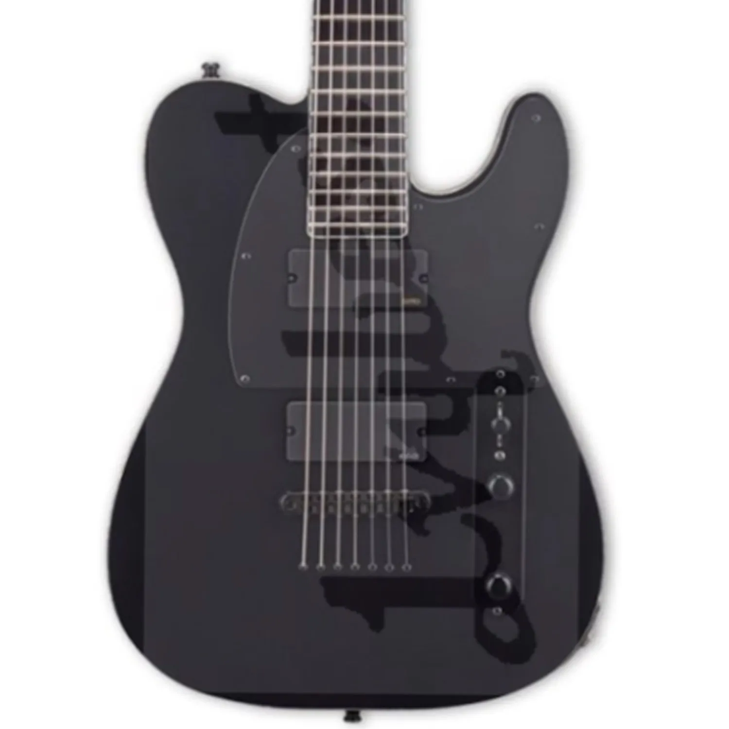 Chitarra elettrica personalizzata 6 corde bullone su vedere attraverso la venatura del legno colore nero fiamma battipenna parti nere comfort contorno superiore