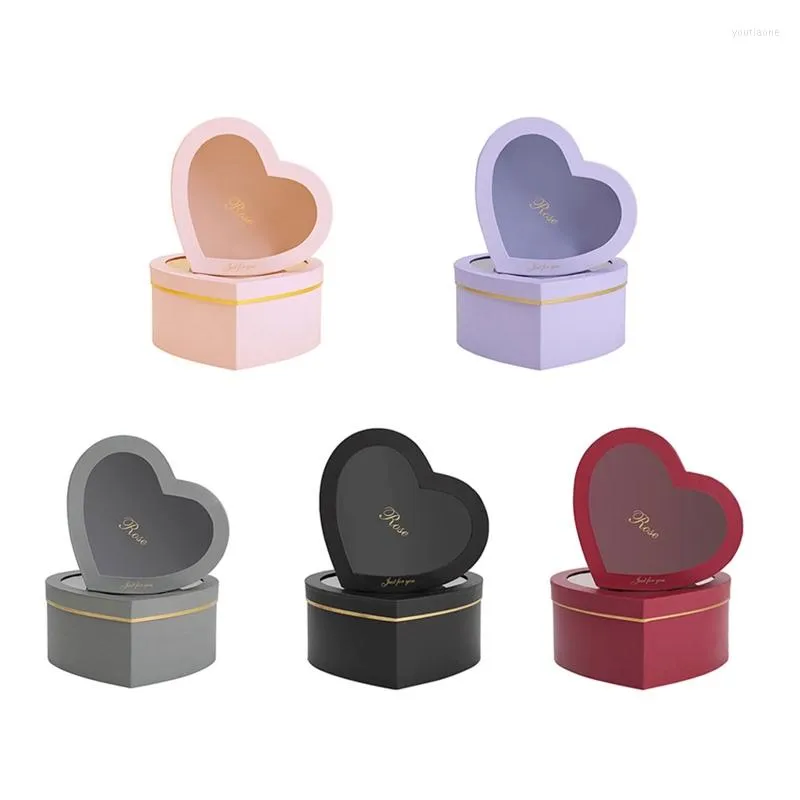 Envoltura de regalo 2 unids Caja de flores en forma de corazón Cajas florales con tapas de ventana transparentes Arreglos de estilo de lujo Día de San Valentín C7AD