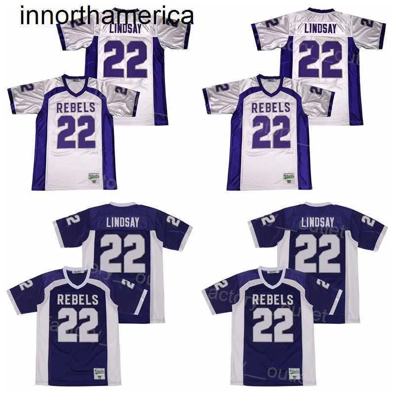 Uomo High School South Rebels Football 22 Phillip Lindsay Jersey Moive College All Stitched Traspirante Per Gli Appassionati Di Sport Hip Hop Colore Della Squadra Viola Bianco