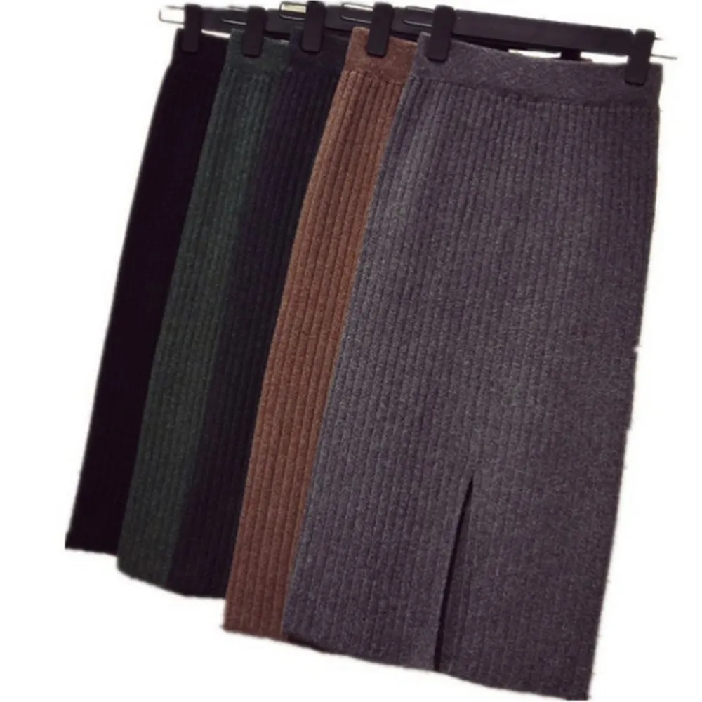 Jupes femmes tricoté taille haute côté fendu longueur au genou une ligne jupe portefeuille WDC728 221122