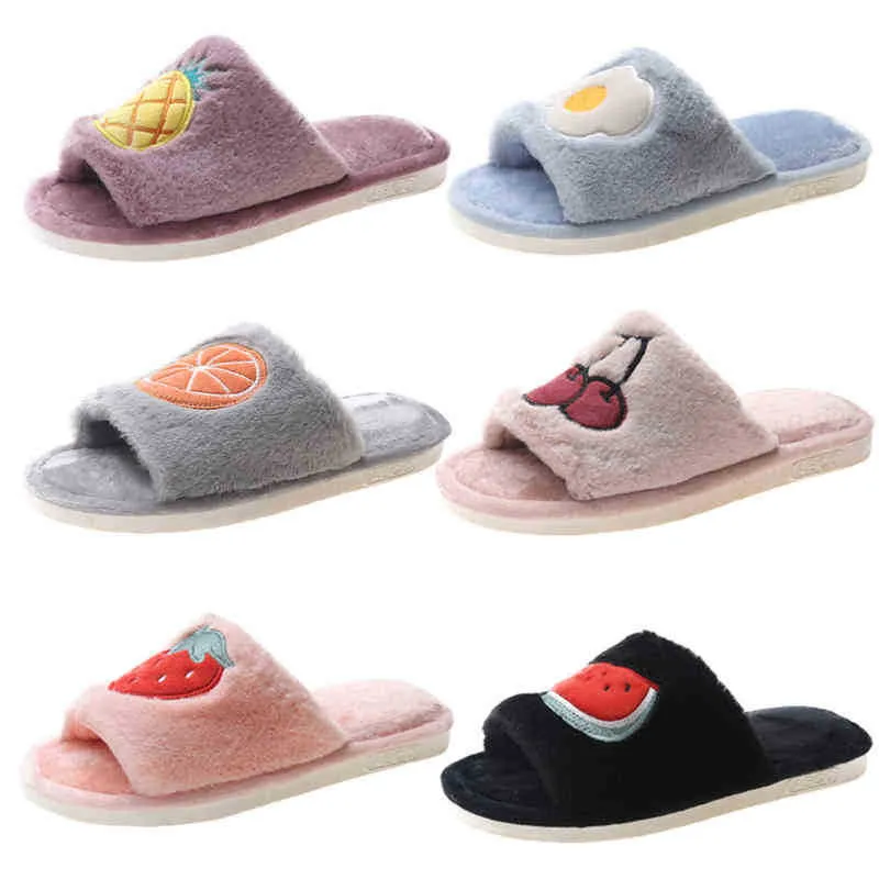 Pantofole da interno per donna Moda Cartoon Frutta Peluche Scarpe Donna Autunno Inverno Casual Pantofola piatta Camera da letto Coppie Scarpe da terra J220716