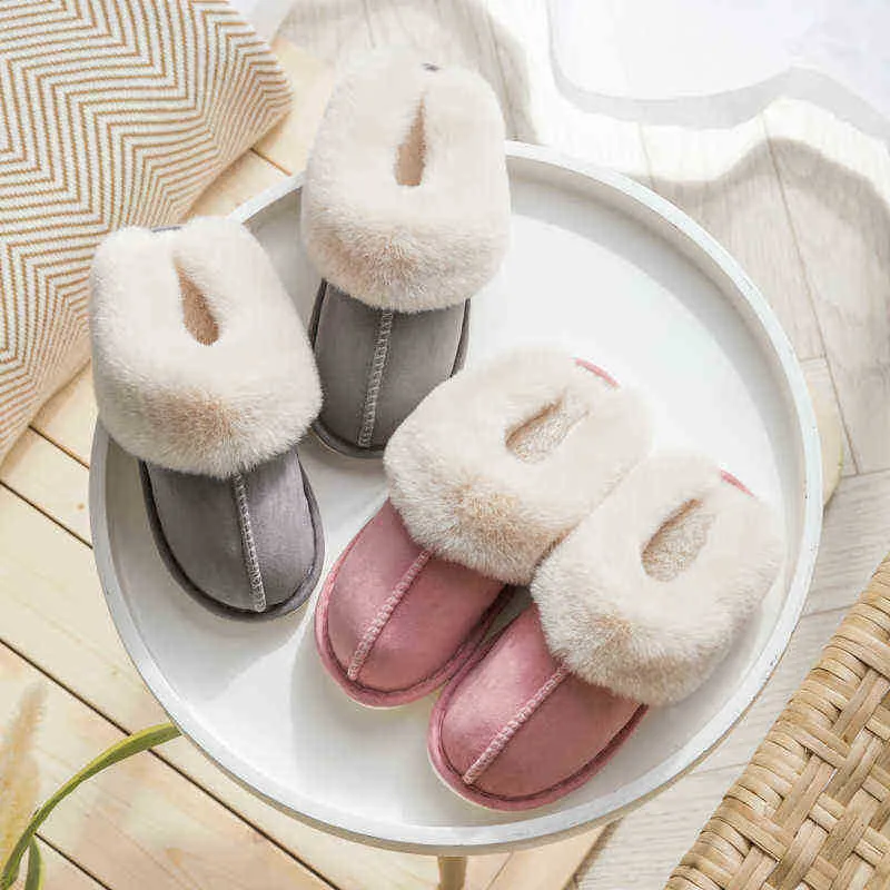 Femmes et hommes Couple Maison Pantoufles Femmes Hiver Chambre Chaude Antidérapant En Peluche Pantoufle Chaussures Intérieur Dames Fourrure Pantoufles Douces J220716