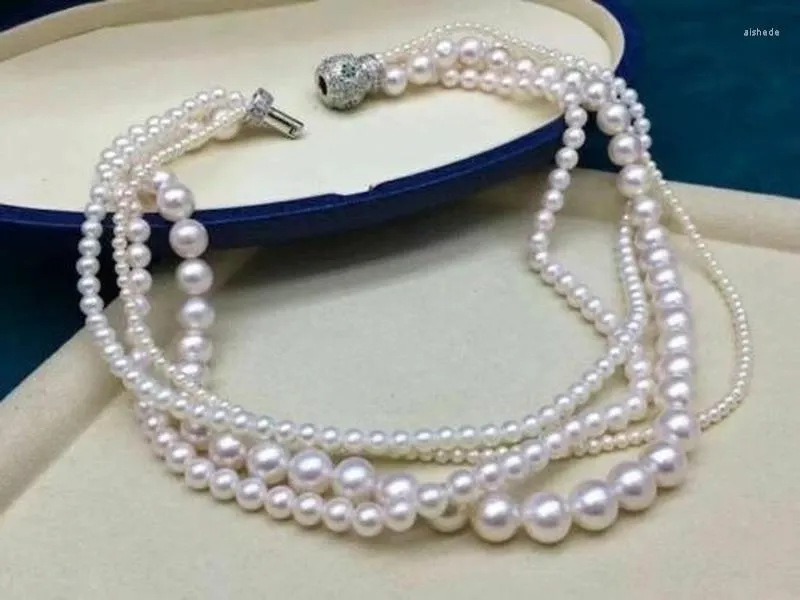 Chaînes quatre brins 3-10mm collier de perles blanches de la mer du Sud 18 pouces 925s pour femme
