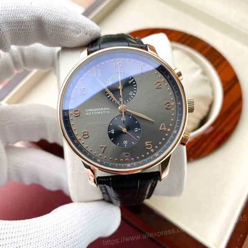 luxury iwc watch for men mechanical movement wristwatches high quality BBI9 iw356502 Dial Silver Classic Sapphire Es Chronograph Leather Men