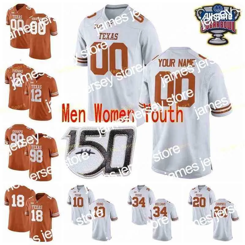 Football Nik1 NCAA Maillots Texas Longhorns 12 Earl Thomas III 15 Marcus Washington Jake Smith 17 Cameron Dicker Football personnalisé Stit