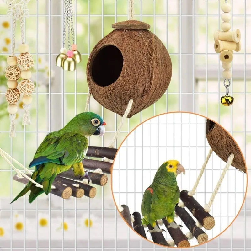Bird Cage Ladder Solid Wood Birds Perch Stand For Parakeets Cockatiels Small Medium Parrot Conures Finch Bird Climbing Toys