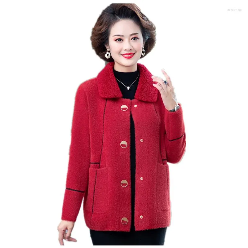 Femmes fourrure hiver moyen âge femmes Faux vison cachemire confortable pull Cardigans vêtements d'extérieur dame chaud tricot doux hauts manteau