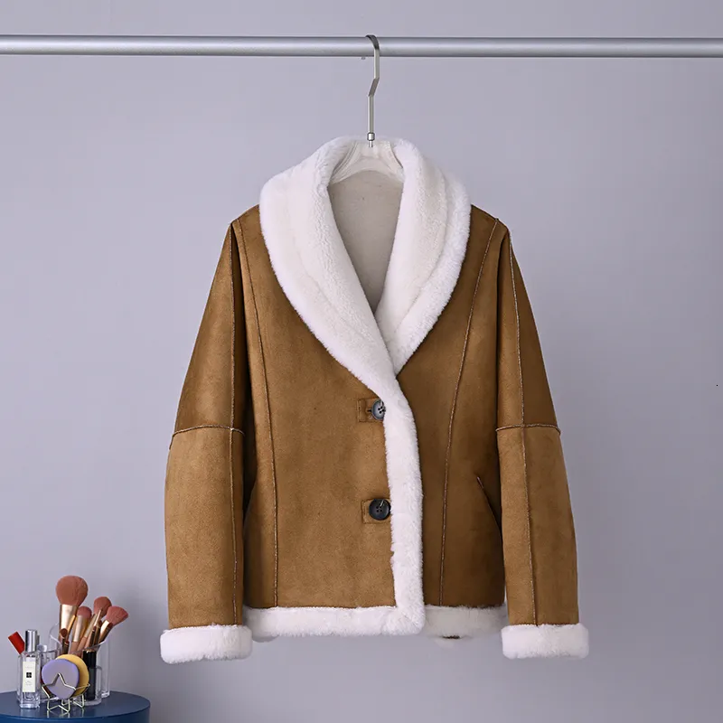 Женская меховая искусственная женщина осень зимняя мода короткие замшевые куртки женские овечье покрытие.