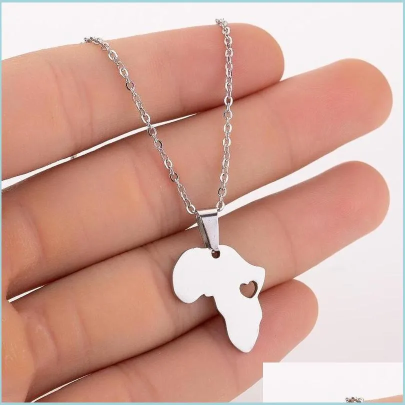 Pendentif Colliers Amour Afrique Carte Pendentif Collier Coeur Creux Avec Sier Chaîne En Or Pour Femmes Hommes Mode Bijoux Drop Delivery Nec Dh2Mv