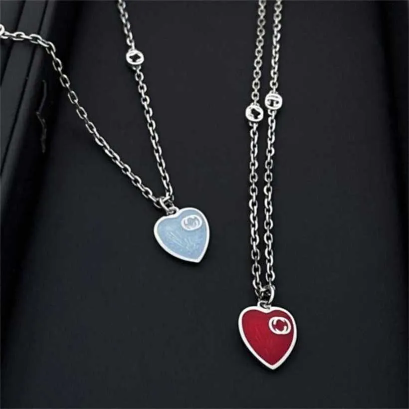 10% rabatt 2023 smycken silver antik blå kärlek emaljhalsband mode enkel klavikelkedja netto röd samma stil