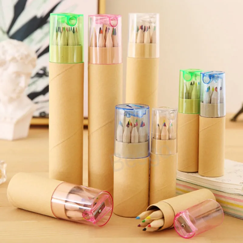 12 Colors Painting Pencil Students Art Sketch Drawing Pencil Kraft Paper Canister Colorful Pen Children Drawings Supplies BH7994 TYJ