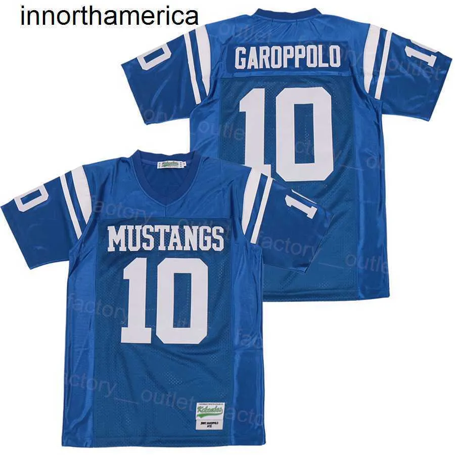 Men de football Meadows Mustangs High School 10 Jimmy Garroppolo Jersey Hip Hop Moive College Embroderie et couture HipHop pour les fans de sport Color Blue