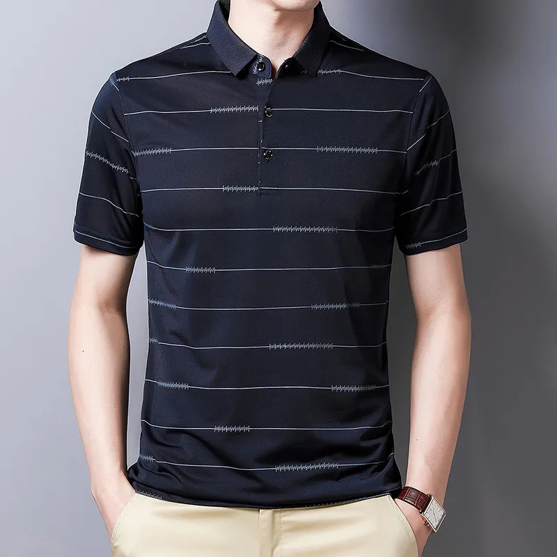 Men's Polos Ice Stripe Polo Cirche Business Casual Lapela Tshirt Men Slim Fit Sleeve Short Summer Fashion Clothing 221122