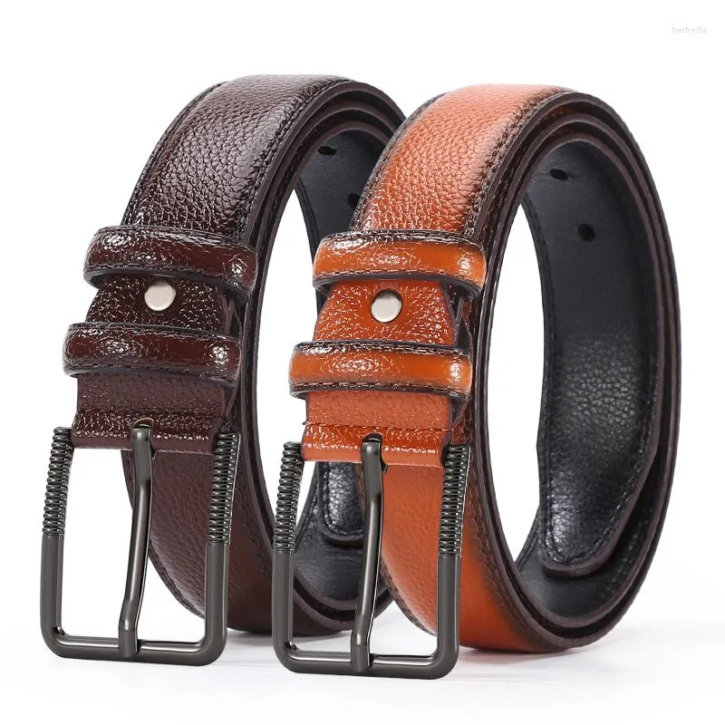 أحزمة Dropship Pu Leather Pin Buckle عتيقة عادية الرجال بيل بني جينز حزام حزام Cintos رقيقة