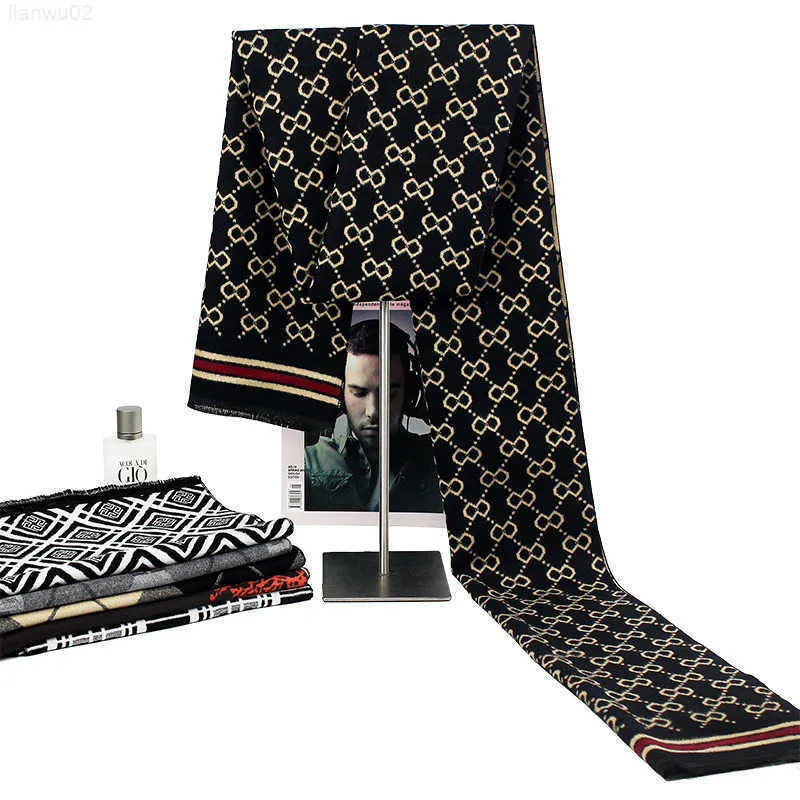 Nouvelle lettre de luxe Brand Business Men Scharf Silk Cashmere écharpe de haute qualité Winter Chude écharpes pour hommes 18030 cm J220721