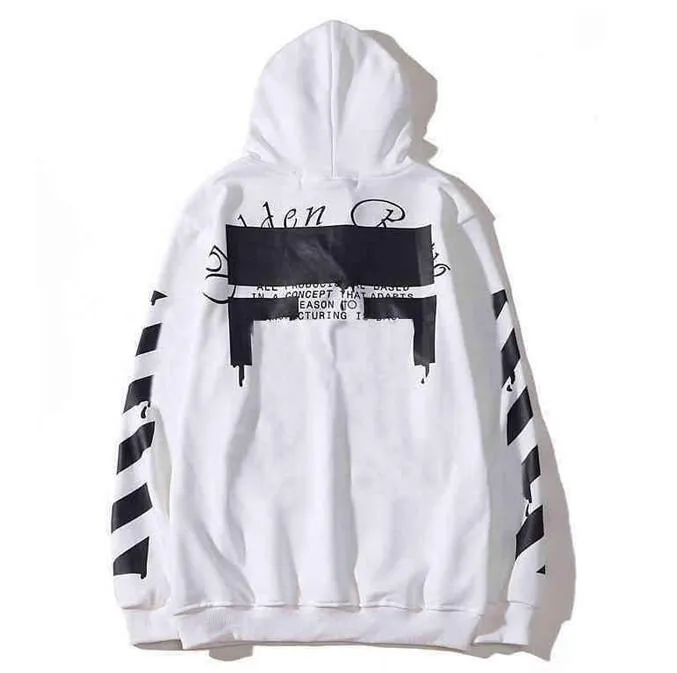 Mens losse offs hoodies hoge kwaliteit merk klassieke sweatshirts hoodie katoen pullover lange mouwen terug olieverf pijl x vrouwen tops hooded