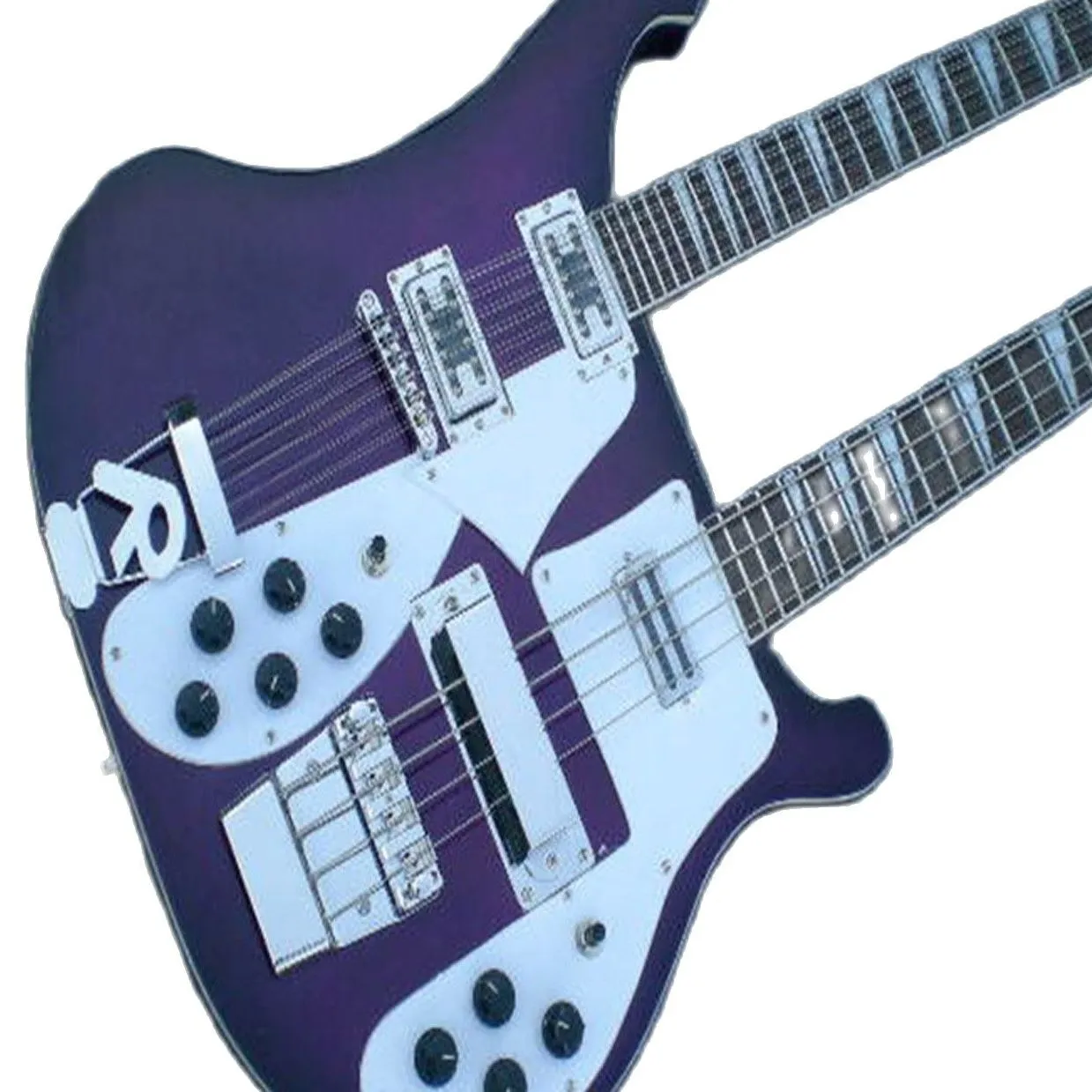 LvyBest Electric Guitar Factory Direct Hurtowe podwójne szyi Ricken 12 Guitar i 4 sznurki Purple Kolor Chrome Parts