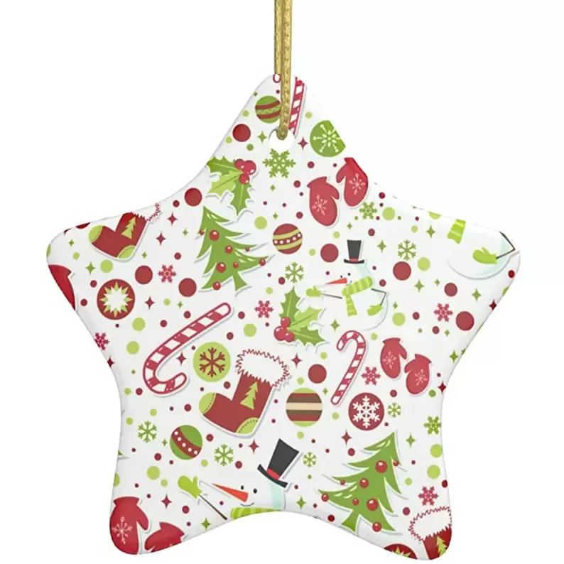 3 inch Round Circle Star Heart Shaped Hanging Ornaments Custom Sublimation Blank Ceramic Flat Christmas Ornament