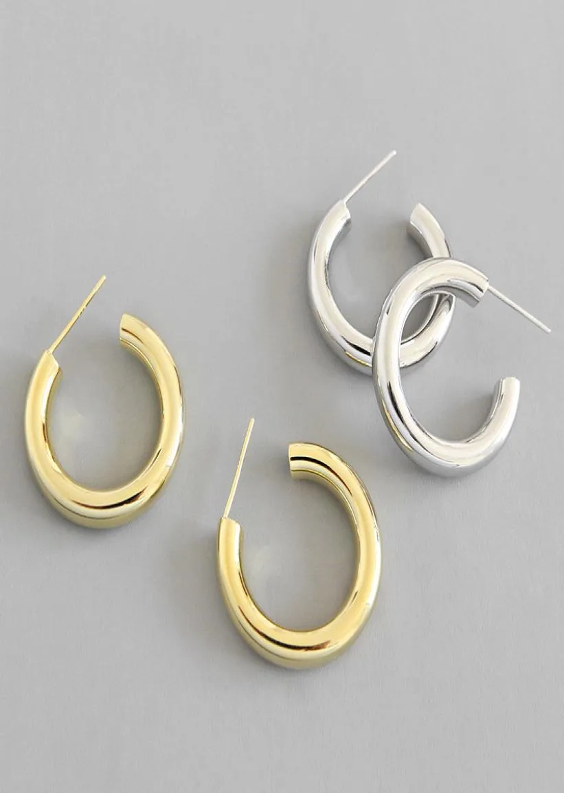 New Punk Rock 49mm Thick Tube Big Round Circle Hoop Earrings For Women 925 Sterling Silver C Shape Earring