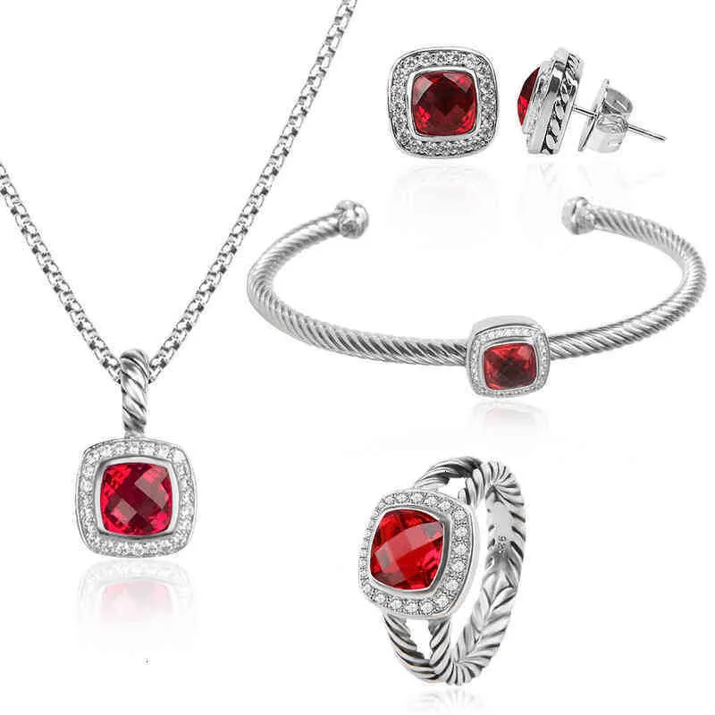 Halsketten, Armbänder, Luxus-Ohrringe, Armband-Sets, Designer-Damen-Schmuckset, Granat-Zirkon-Ohrring-Anhänger, Halskette, Ringe, 18 Karat vergoldet