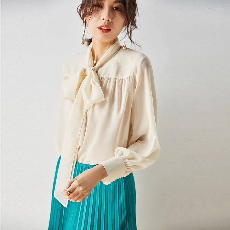 بلوزات نسائية تتصدر ربيع الخريف قميص حرير قميص كوريا أعلى امرأة أنيقة امرأة طويلة الأكمام 2022 Blusas Mujer