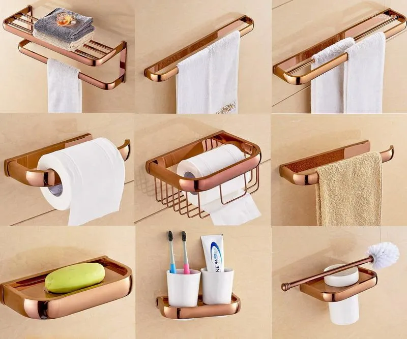 Set di accessori da bagno Accessori da bagno in ottone ramato oro rosa Porta asciugamani Porta carta igienica Set di hardware per montaggio a parete