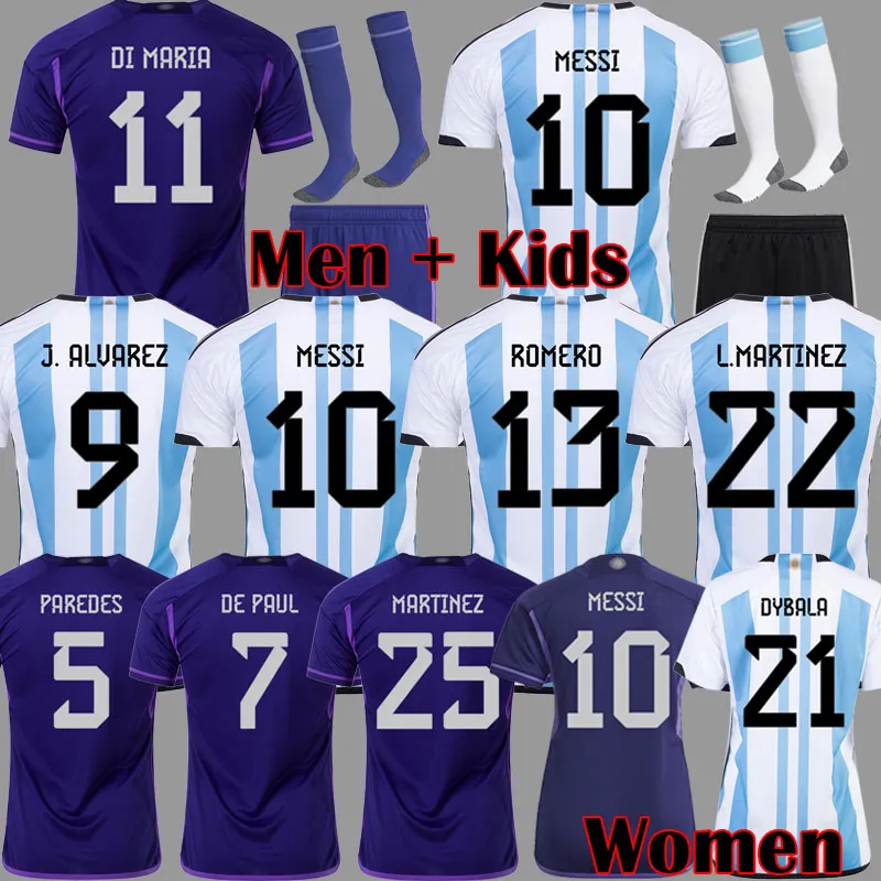 Argentina soccer Jersey Fans player version 2022 DYBALA MARTINEZ Maradona de paul football shirt 22 23 Men women Kids sets uniform with socks di maria 03904