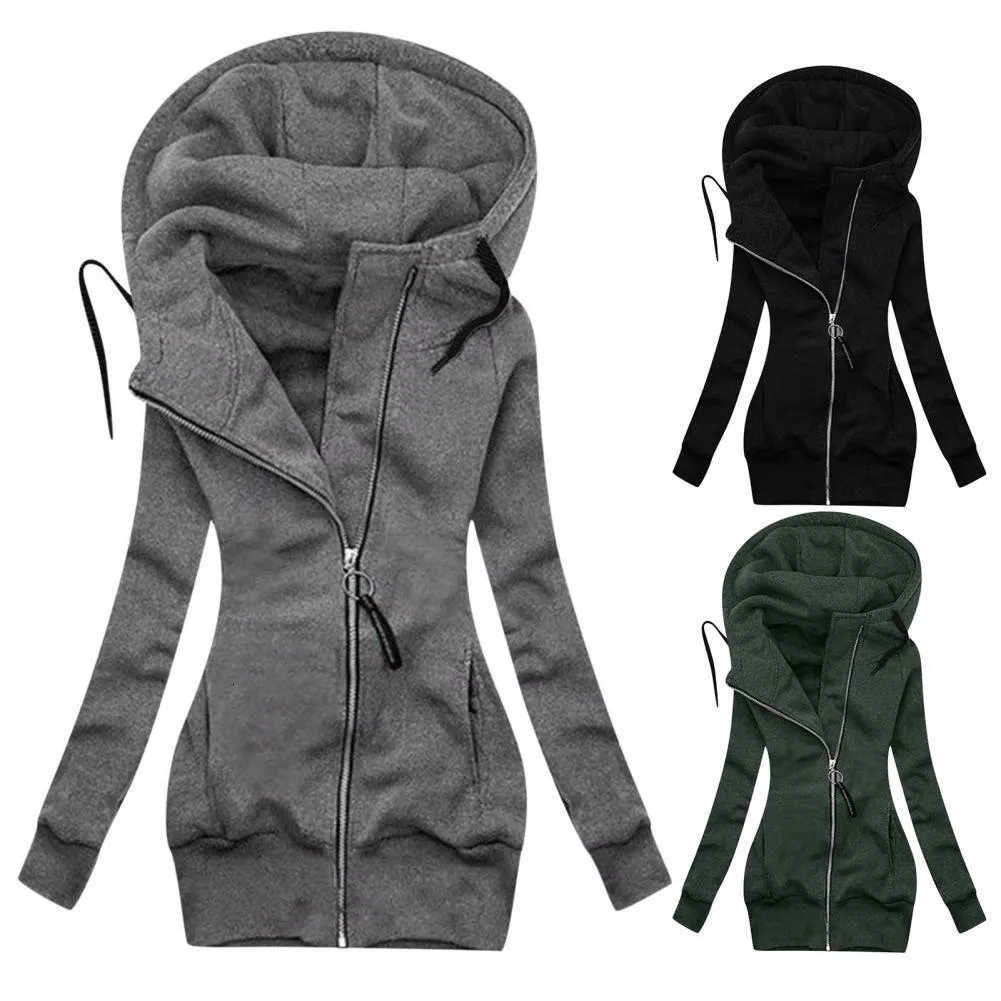 Womens Jackets Stylish Solid Color Zipper Winter Coat Skinfriendly Sweatshirt Closure Warm Hoodie Jacket Lady Clothing 221122